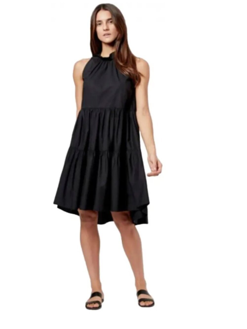 Joie Carlo Mini Dress Womens BLACK Sleeveless Cotton Poplin Tiered - size XS